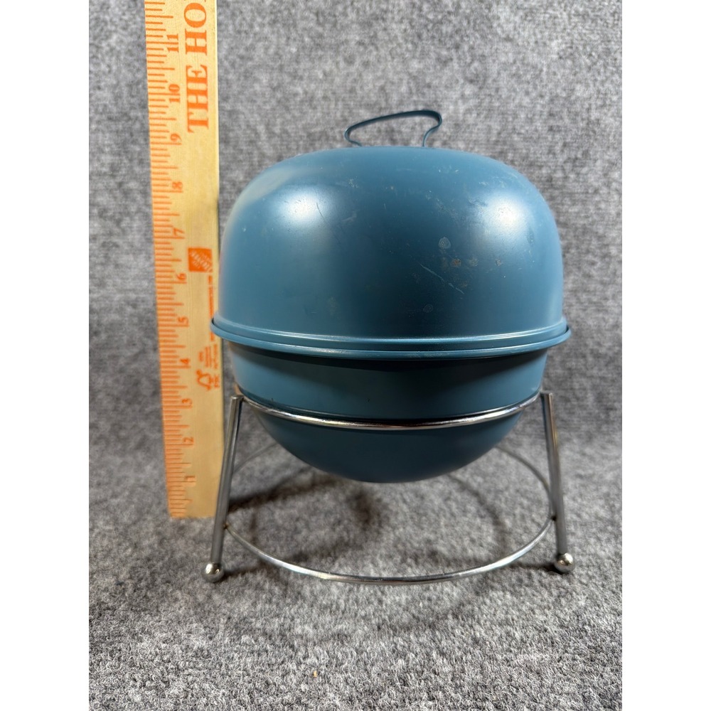 Vintage Blue Kettle Grill Condiment Set Salt Pepper Shakers Ketchup Mustard 8in - Picture 8 of 9
